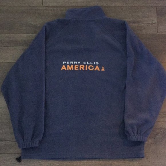 Perry Ellis Men's Navy Blue America Pullover Fleece Jacket - Picture 2 of 7